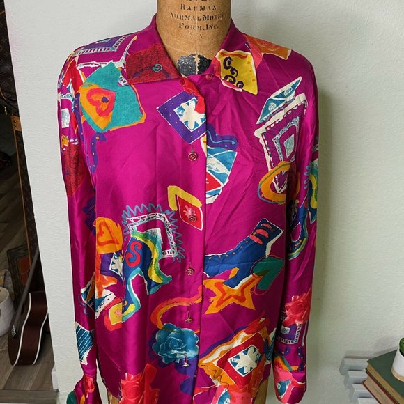 Louis Feraud Set Womens Pink Long Sleeve Collared Button Up Shirt Top Size 12 - Picture 3 of 12